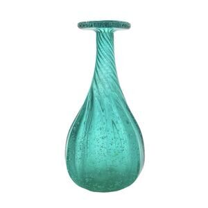 1970s Studio Postmodern Italian Teal Swirl Control Bubble Disk Lip Vase 7 7/8”